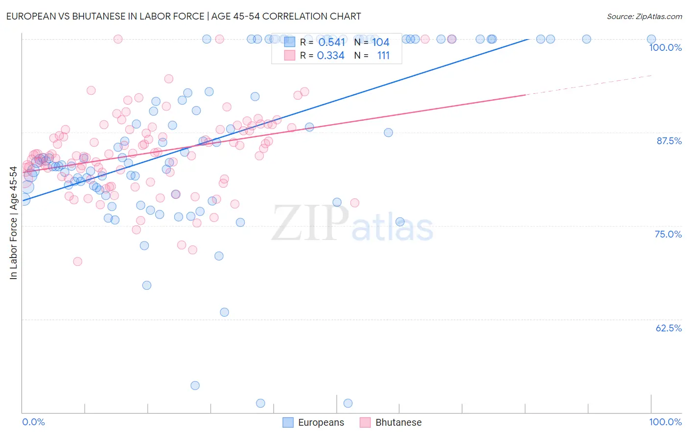 European vs Bhutanese In Labor Force | Age 45-54