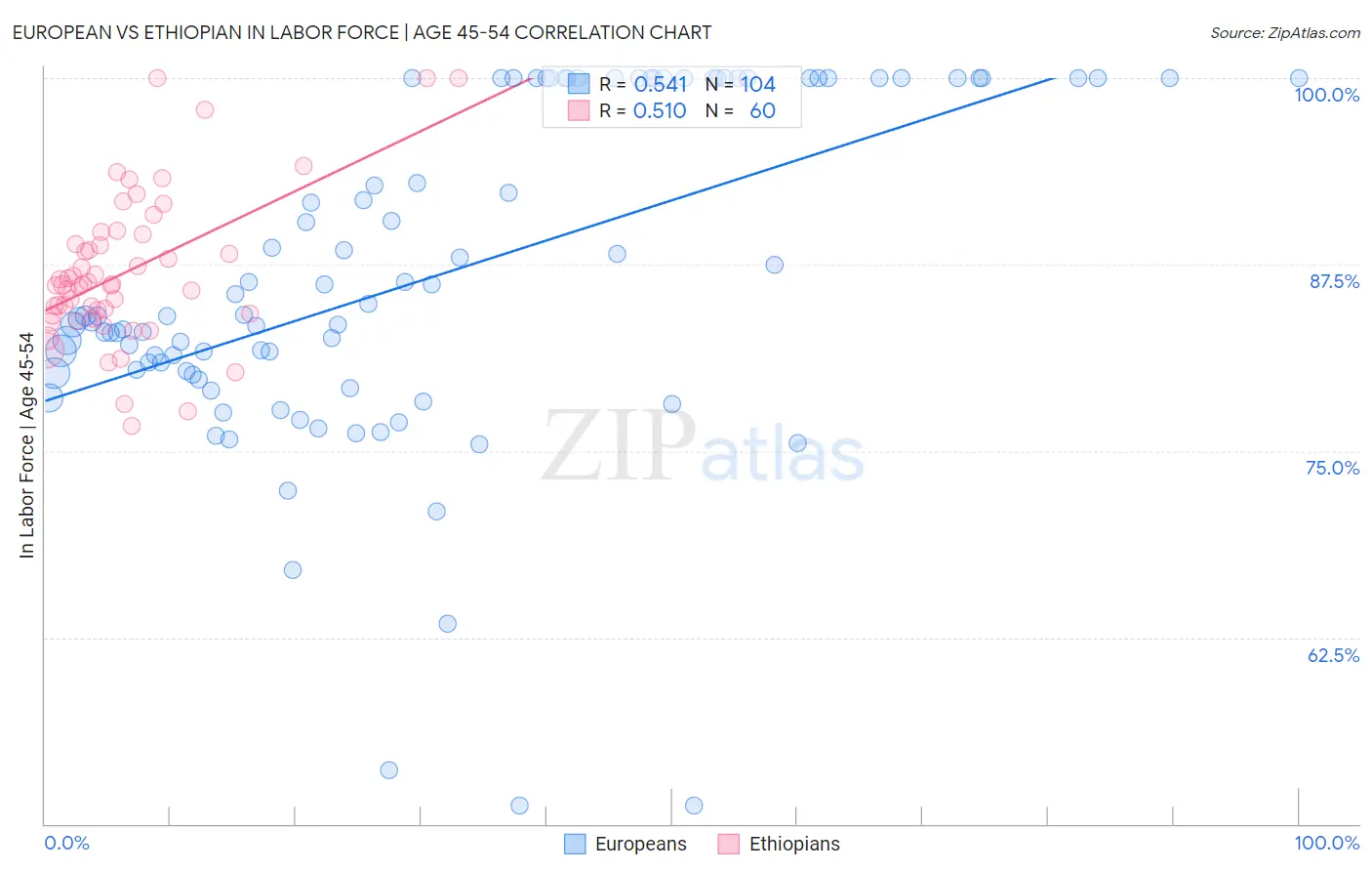 European vs Ethiopian In Labor Force | Age 45-54