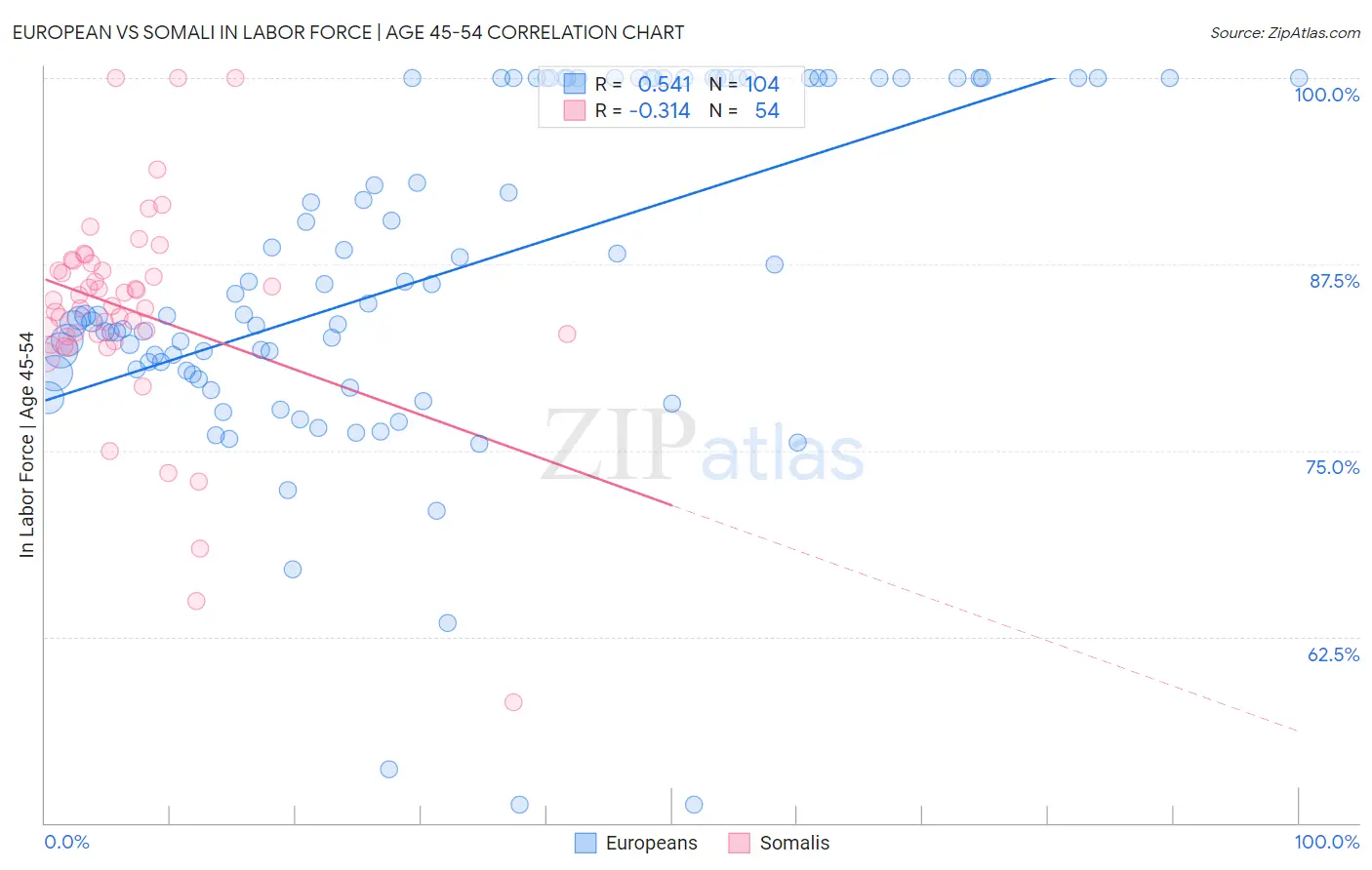 European vs Somali In Labor Force | Age 45-54