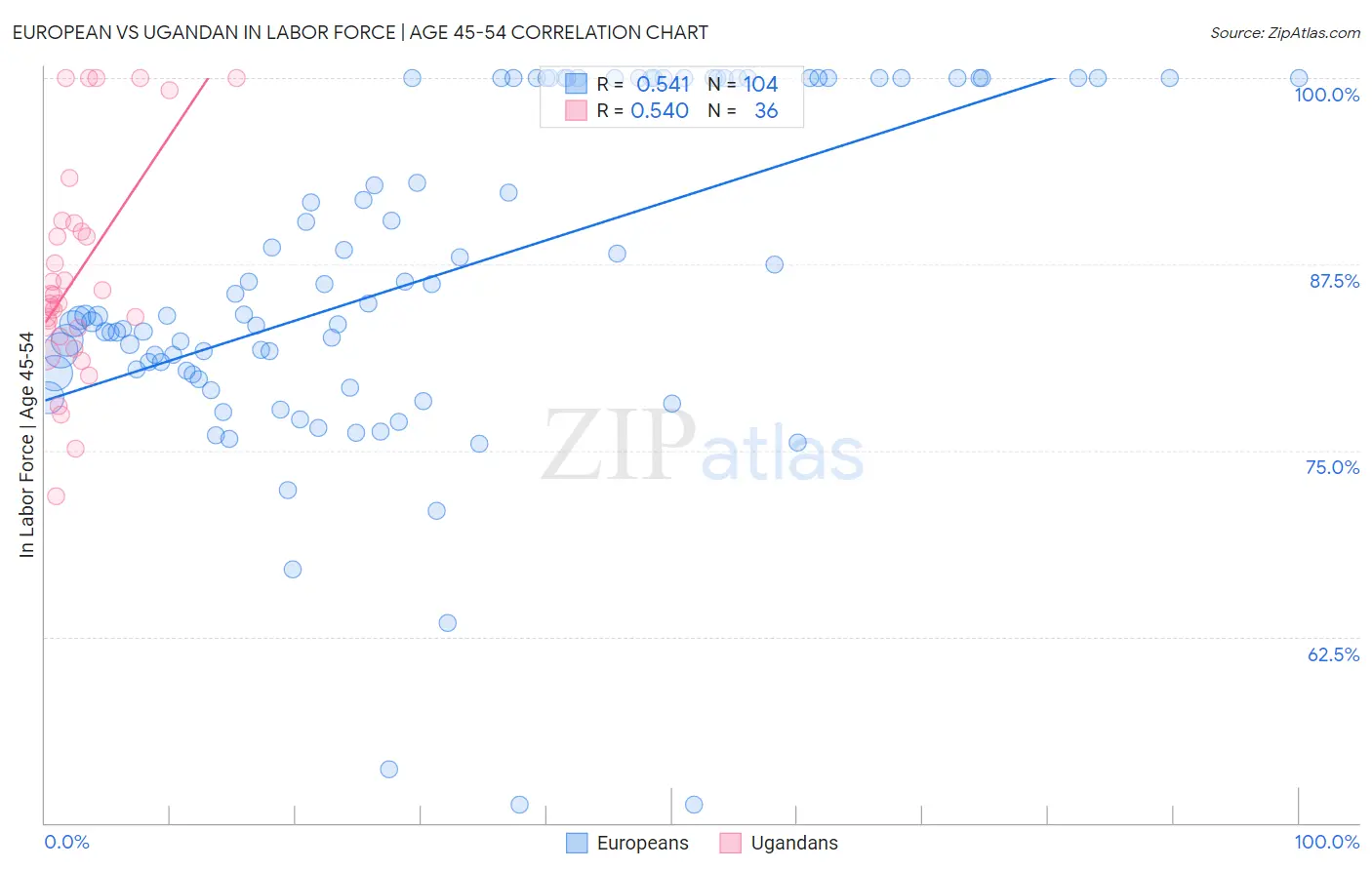 European vs Ugandan In Labor Force | Age 45-54