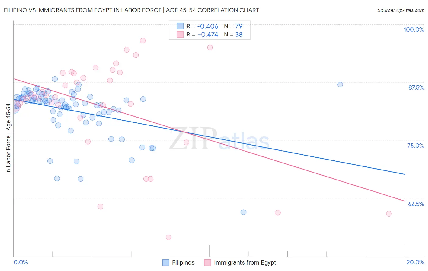 Filipino vs Immigrants from Egypt In Labor Force | Age 45-54