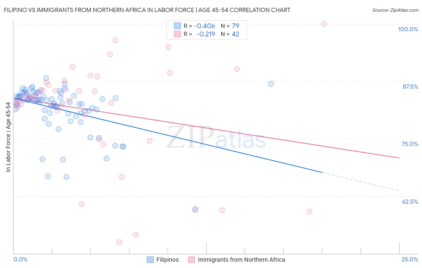 Filipino vs Immigrants from Northern Africa In Labor Force | Age 45-54