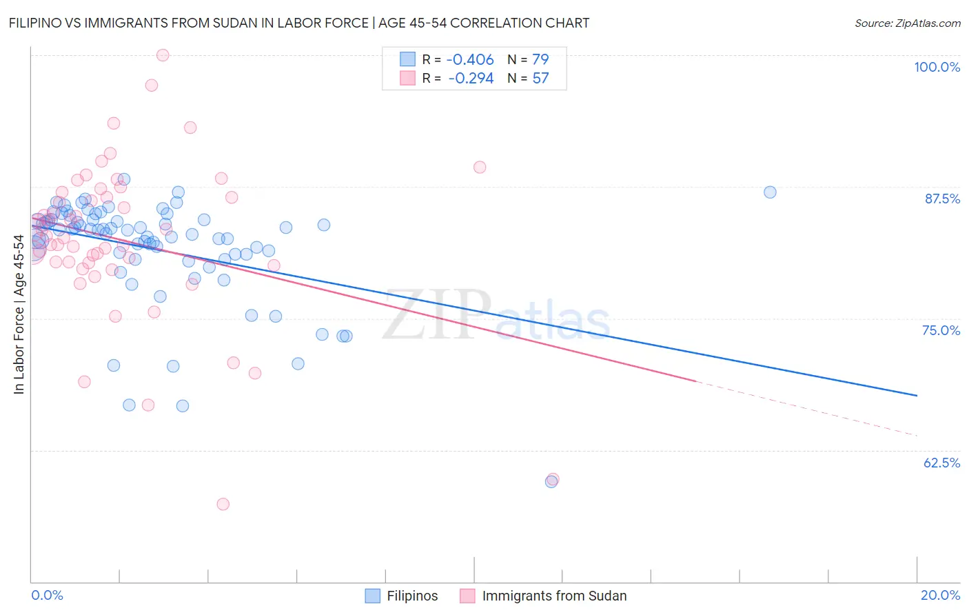 Filipino vs Immigrants from Sudan In Labor Force | Age 45-54