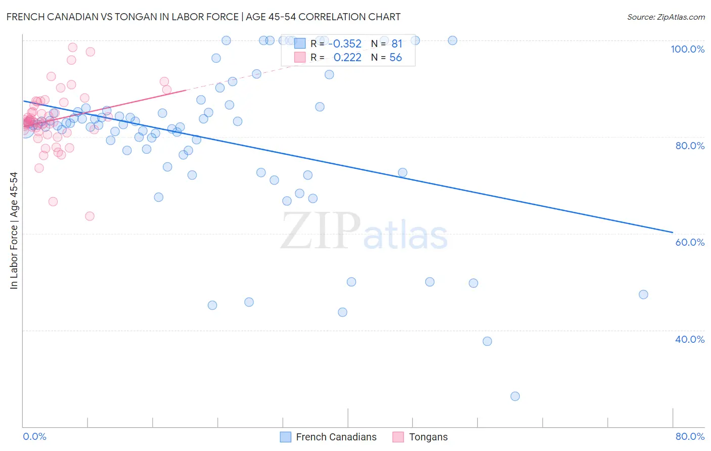 French Canadian vs Tongan In Labor Force | Age 45-54