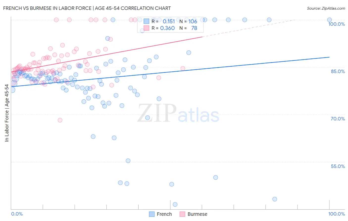 French vs Burmese In Labor Force | Age 45-54