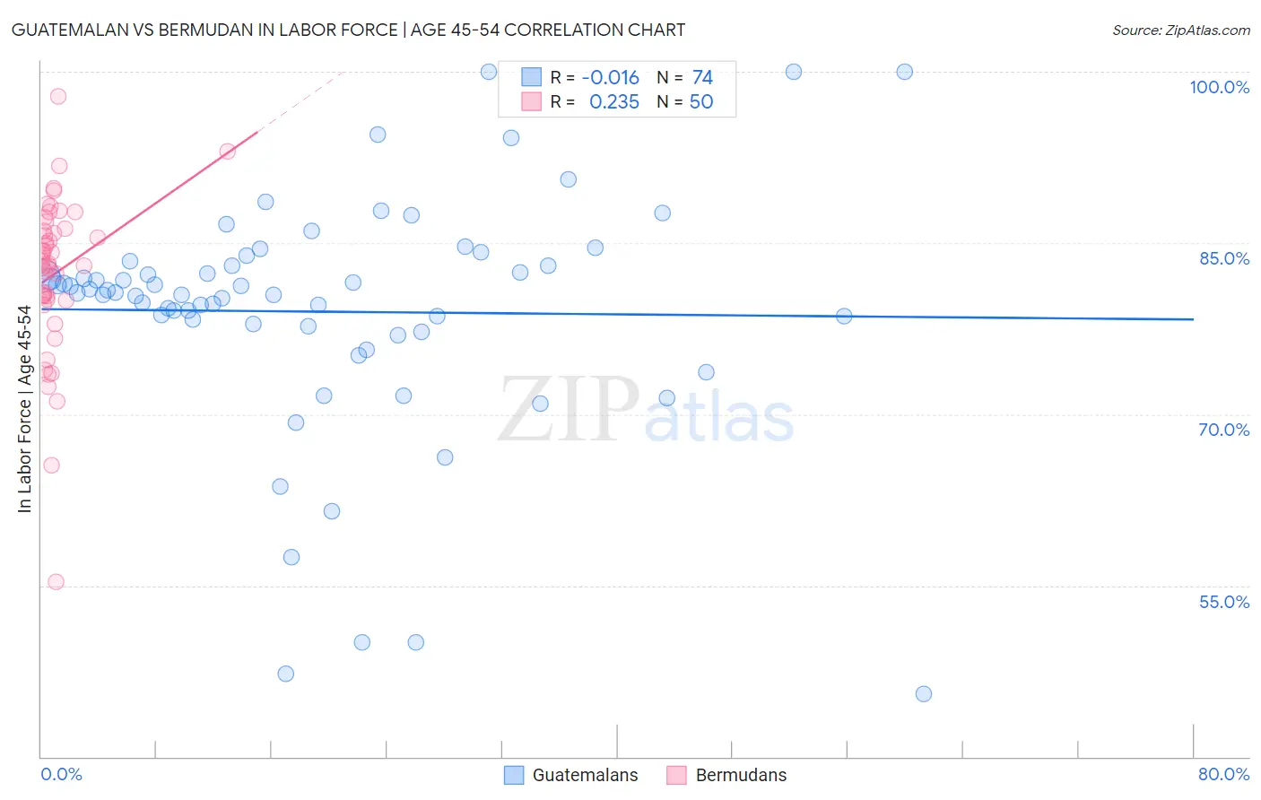 Guatemalan vs Bermudan In Labor Force | Age 45-54