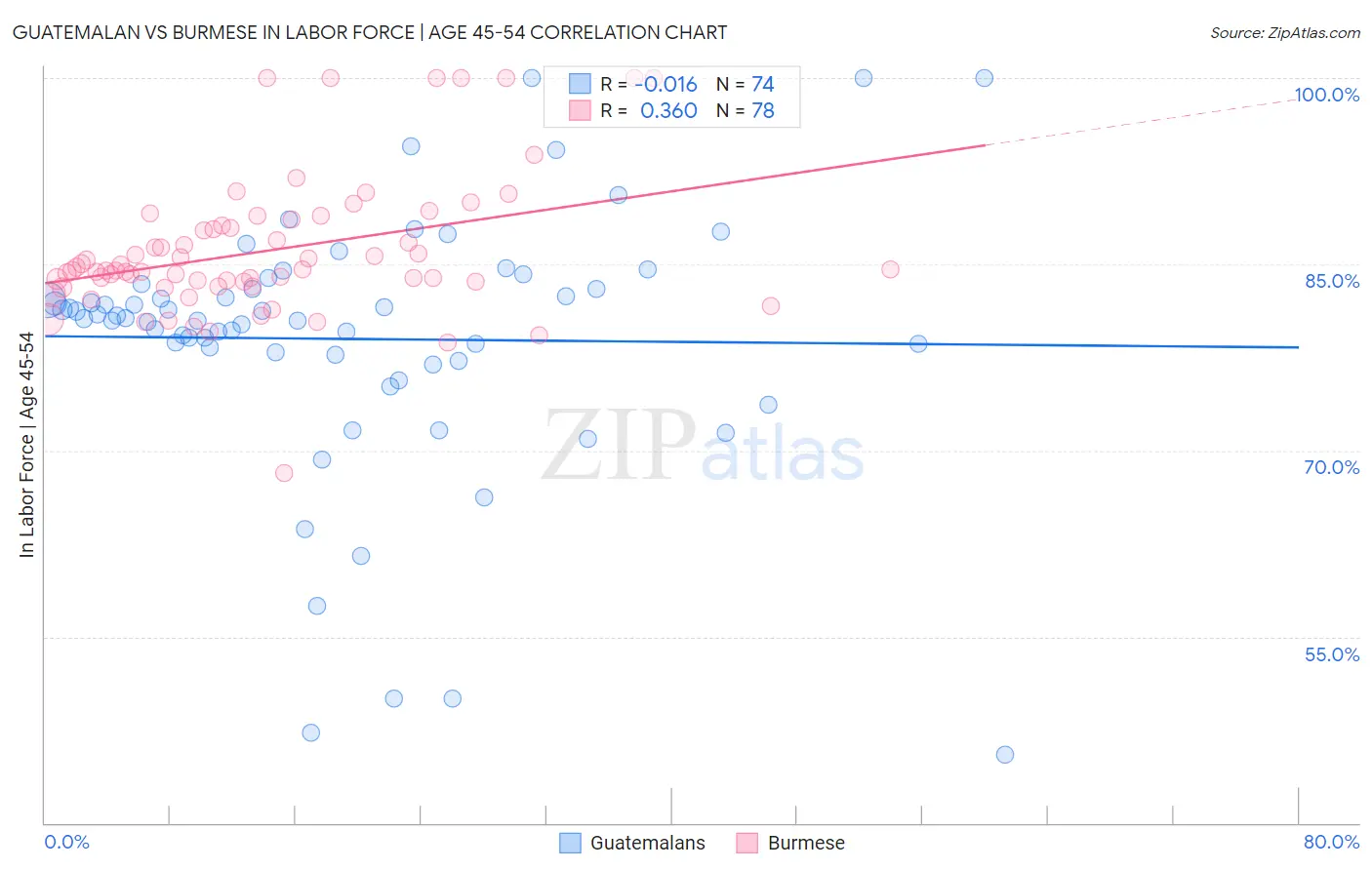 Guatemalan vs Burmese In Labor Force | Age 45-54