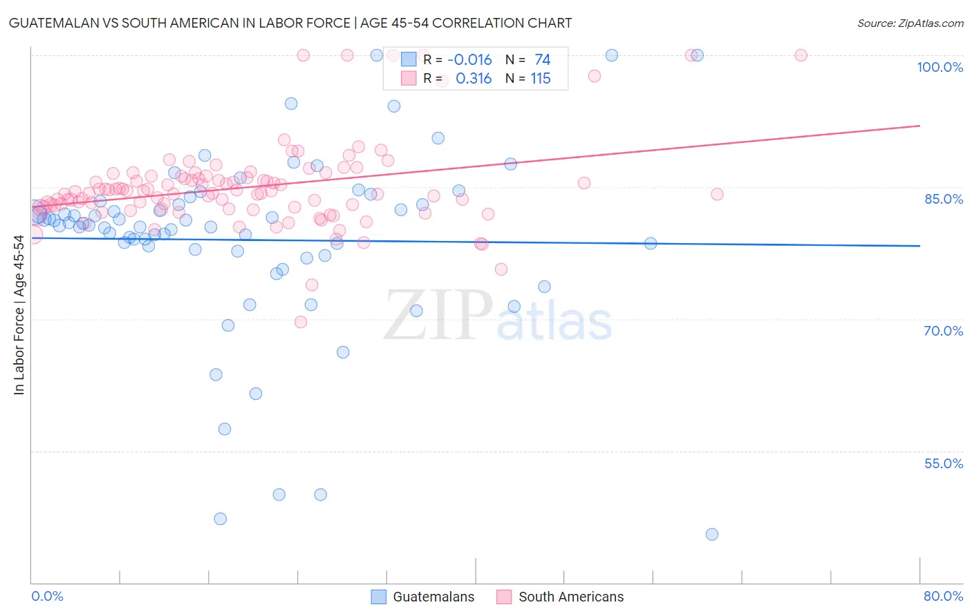Guatemalan vs South American In Labor Force | Age 45-54