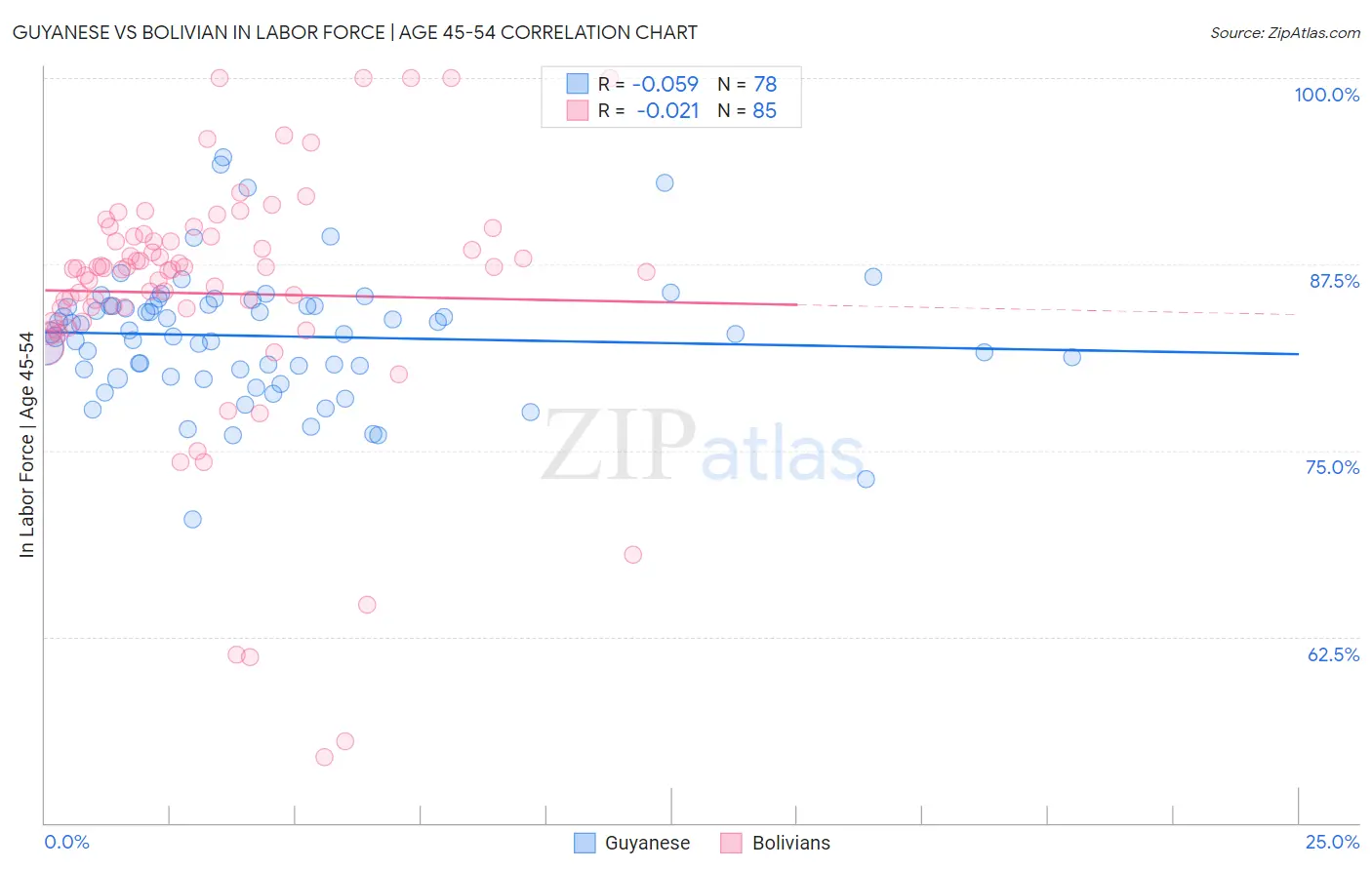 Guyanese vs Bolivian In Labor Force | Age 45-54