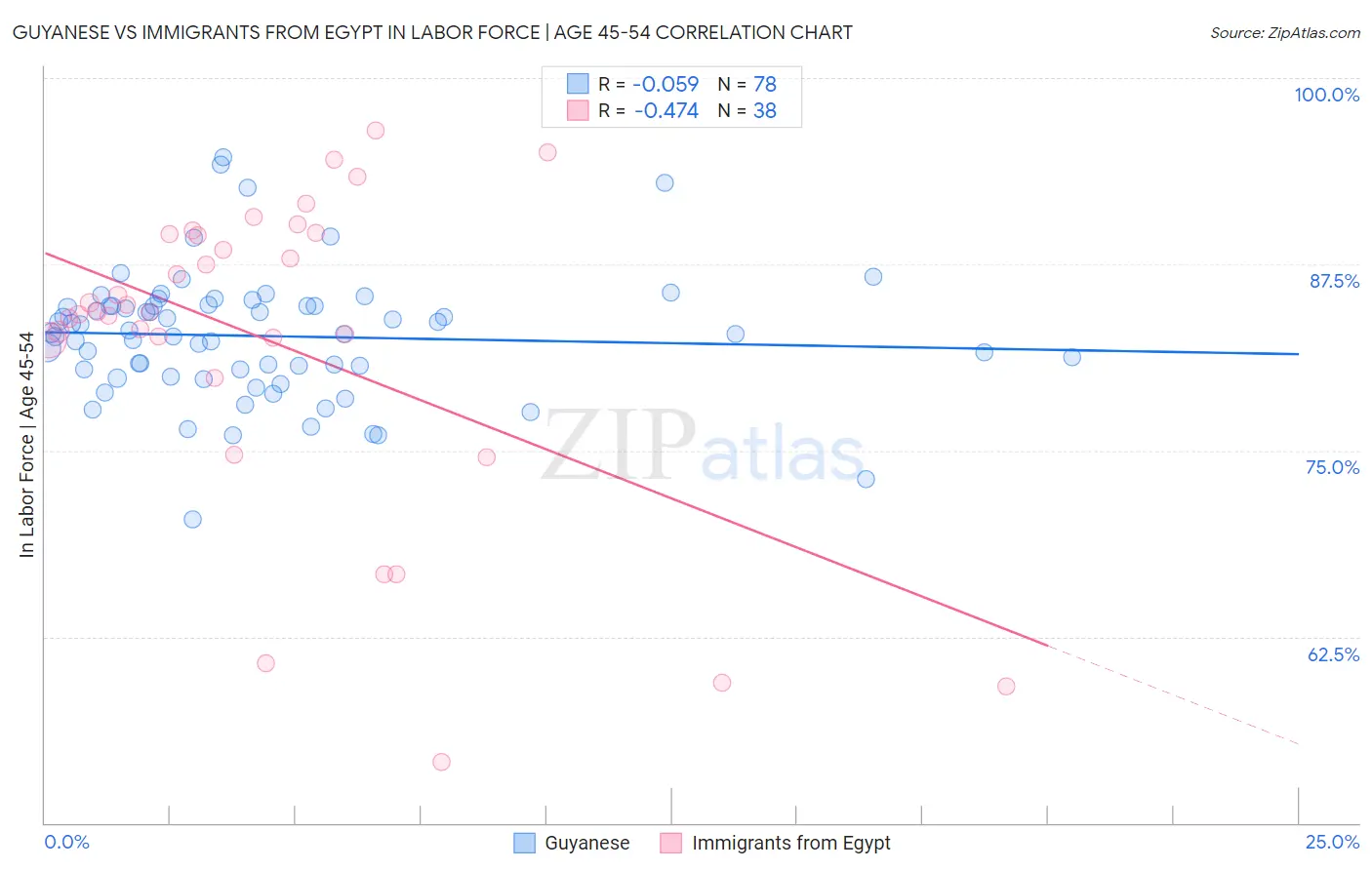 Guyanese vs Immigrants from Egypt In Labor Force | Age 45-54