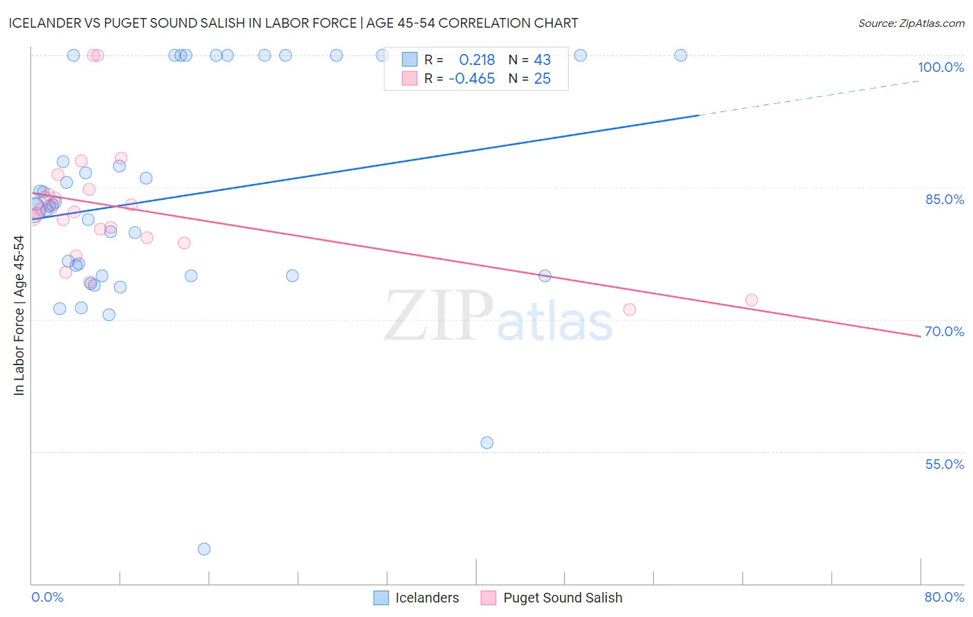 Icelander vs Puget Sound Salish In Labor Force | Age 45-54