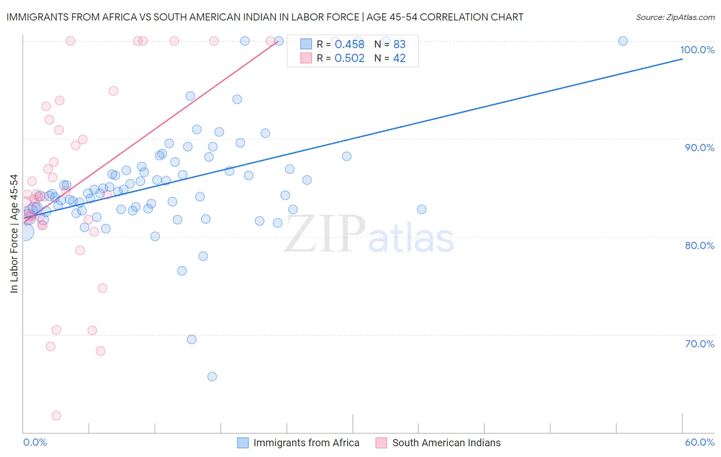Immigrants from Africa vs South American Indian In Labor Force | Age 45-54