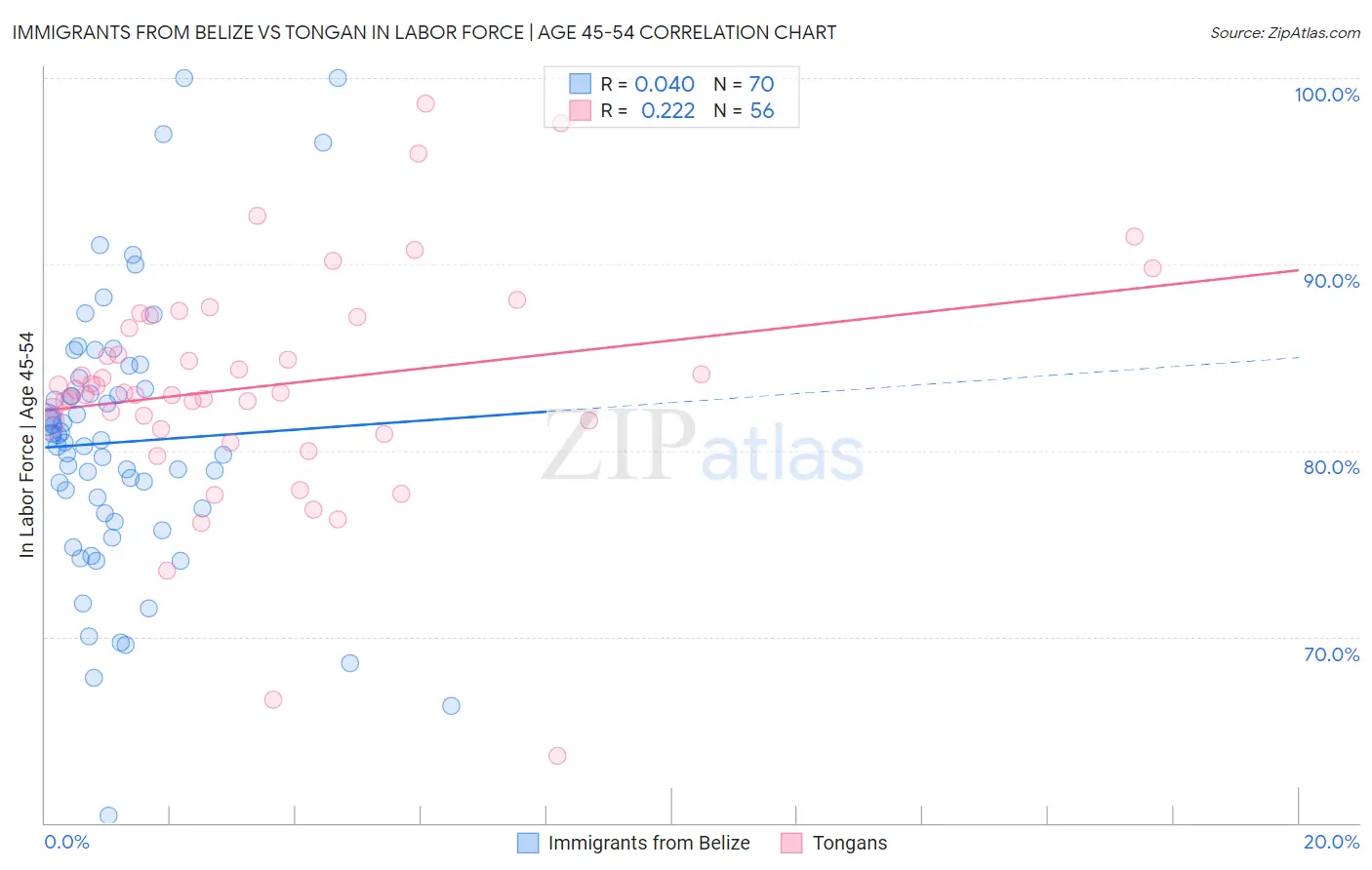 Immigrants from Belize vs Tongan In Labor Force | Age 45-54