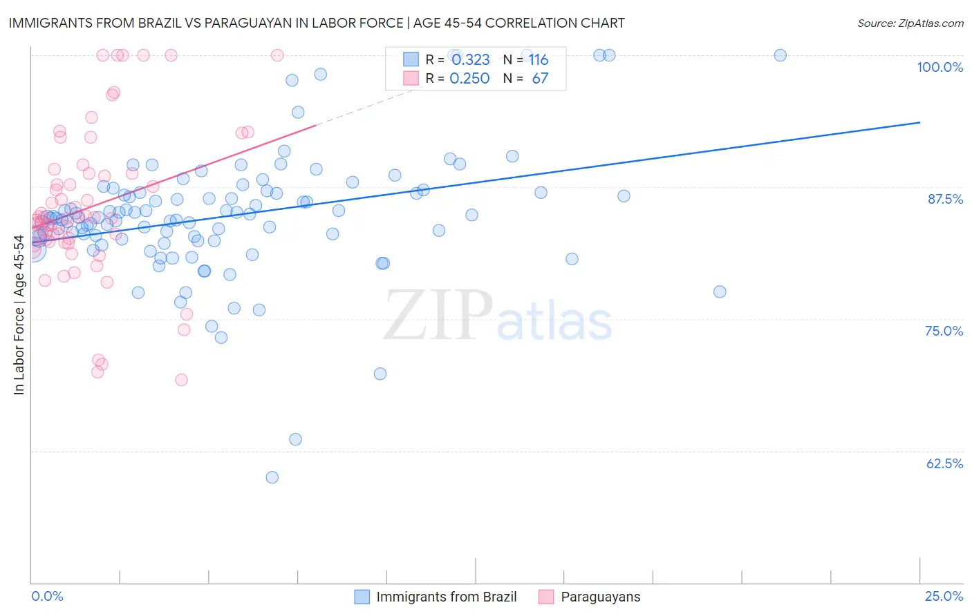Immigrants from Brazil vs Paraguayan In Labor Force | Age 45-54