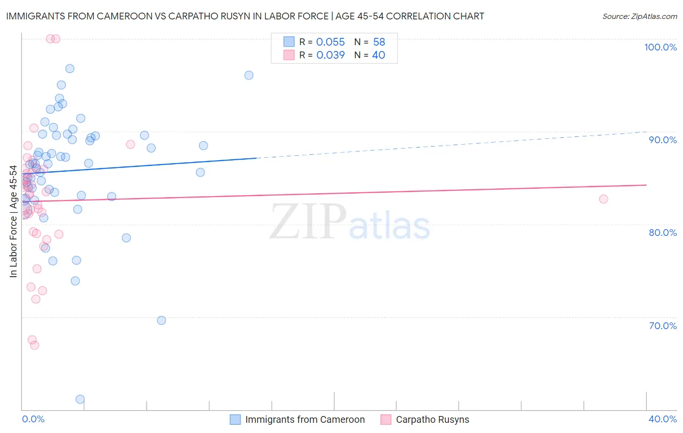 Immigrants from Cameroon vs Carpatho Rusyn In Labor Force | Age 45-54