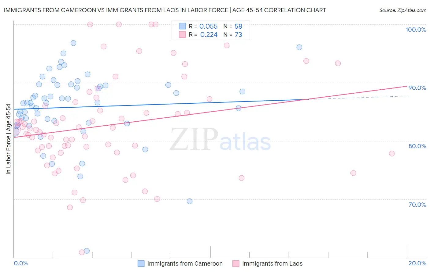 Immigrants from Cameroon vs Immigrants from Laos In Labor Force | Age 45-54