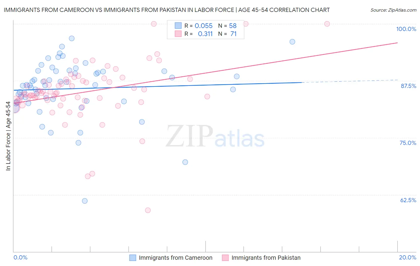 Immigrants from Cameroon vs Immigrants from Pakistan In Labor Force | Age 45-54
