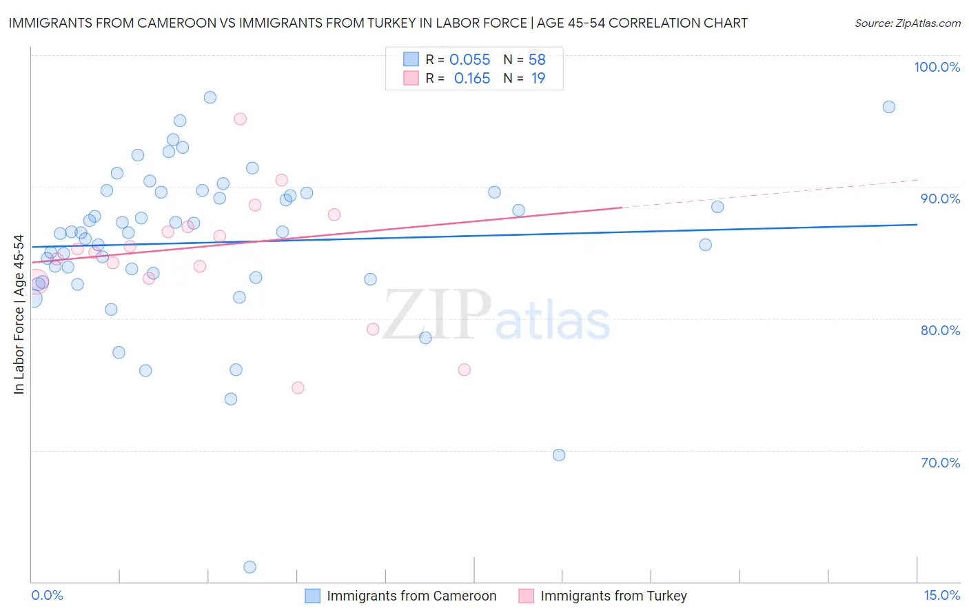 Immigrants from Cameroon vs Immigrants from Turkey In Labor Force | Age 45-54