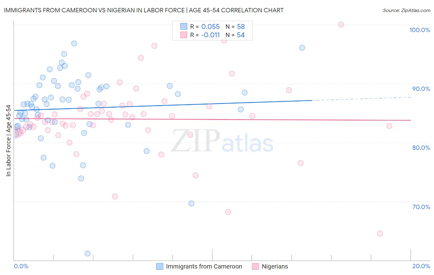 Immigrants from Cameroon vs Nigerian In Labor Force | Age 45-54