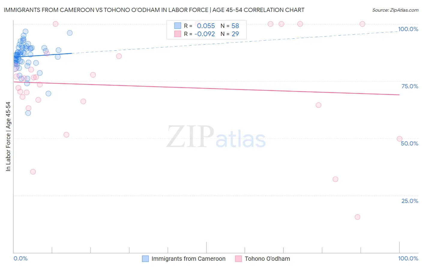 Immigrants from Cameroon vs Tohono O'odham In Labor Force | Age 45-54