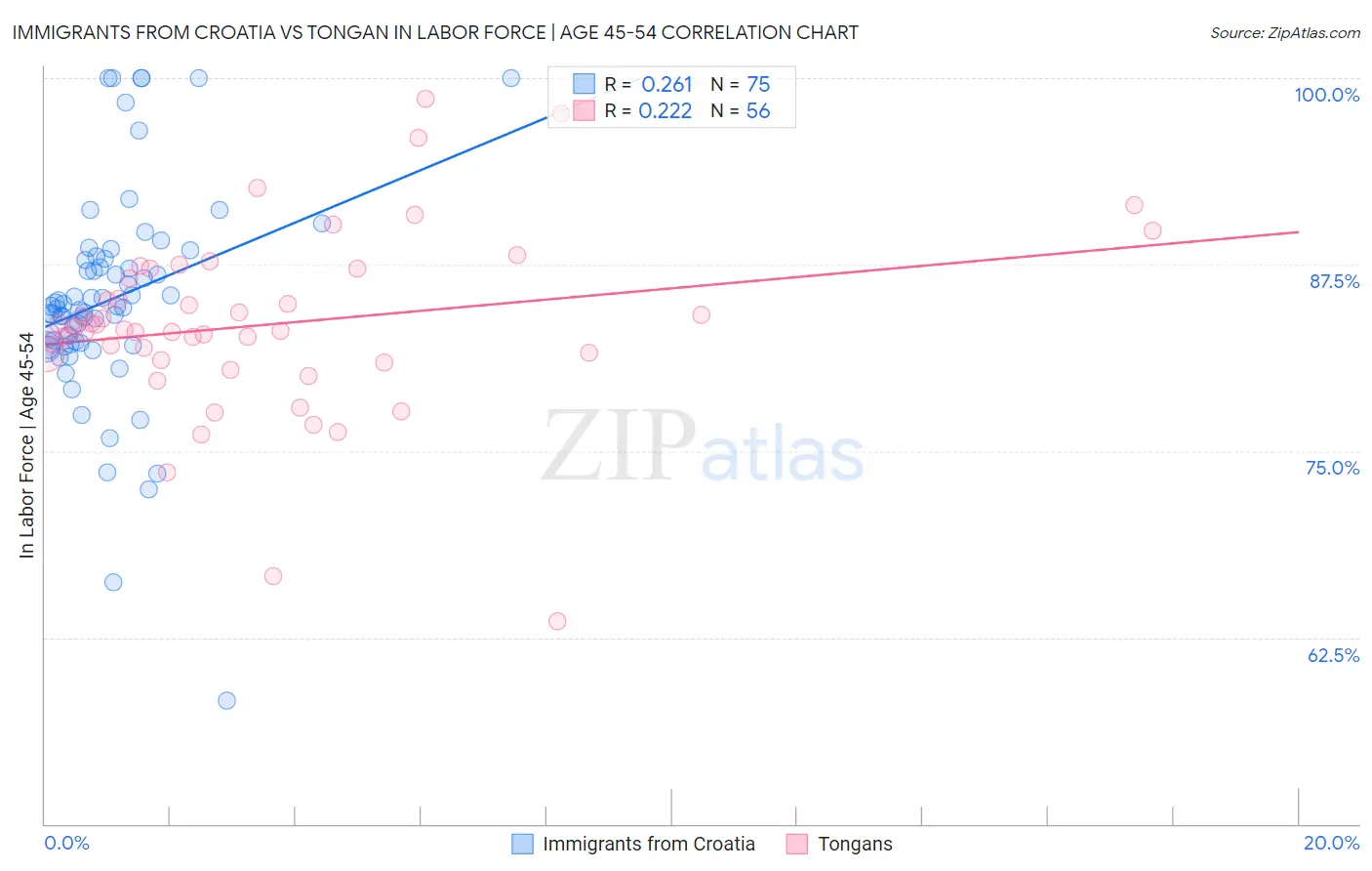 Immigrants from Croatia vs Tongan In Labor Force | Age 45-54