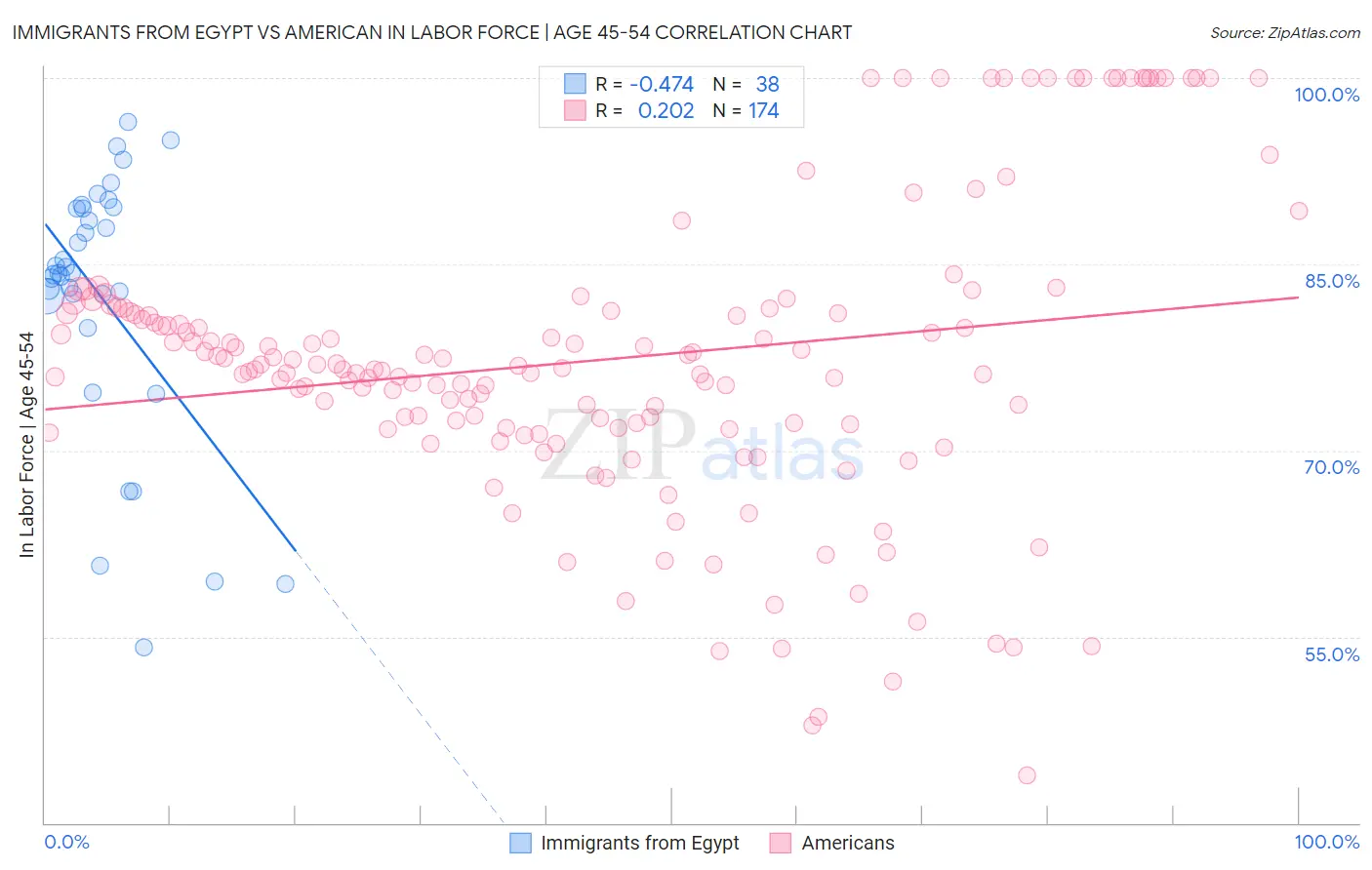Immigrants from Egypt vs American In Labor Force | Age 45-54