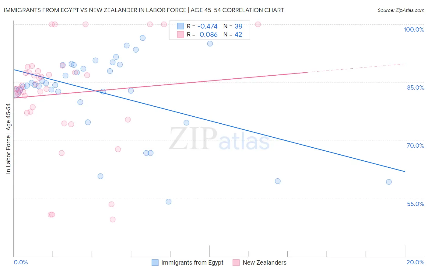 Immigrants from Egypt vs New Zealander In Labor Force | Age 45-54