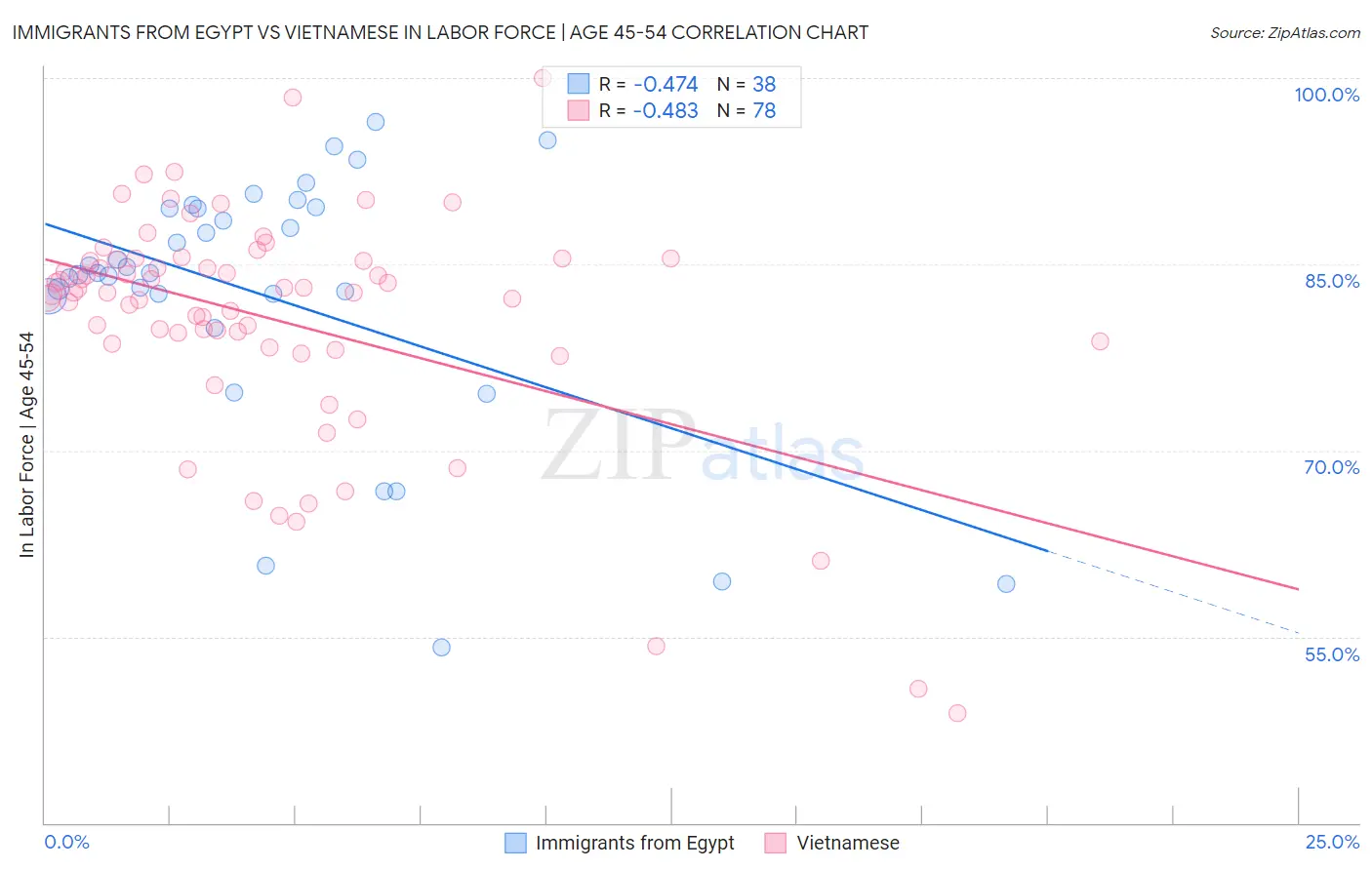 Immigrants from Egypt vs Vietnamese In Labor Force | Age 45-54