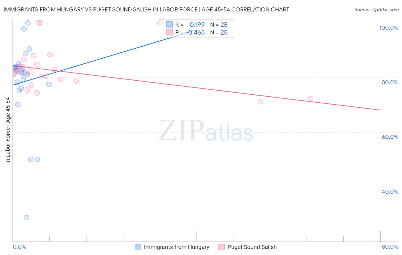 Immigrants from Hungary vs Puget Sound Salish In Labor Force | Age 45-54