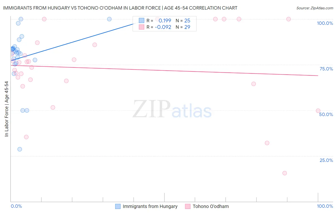 Immigrants from Hungary vs Tohono O'odham In Labor Force | Age 45-54