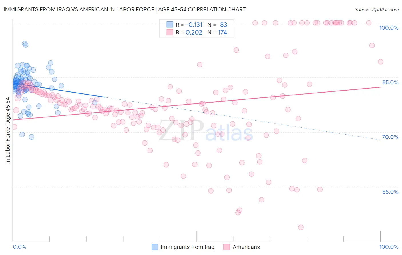 Immigrants from Iraq vs American In Labor Force | Age 45-54