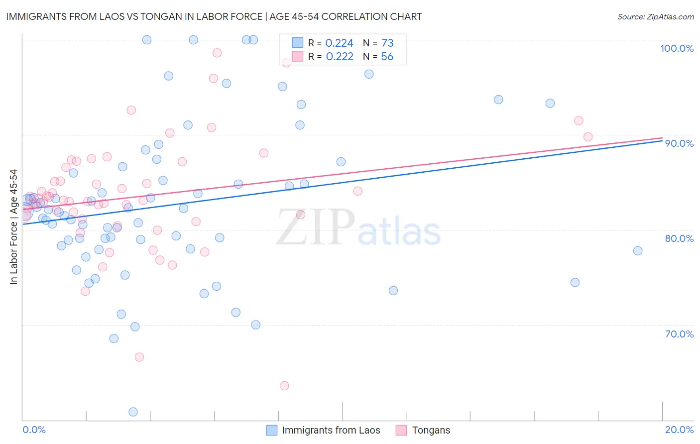 Immigrants from Laos vs Tongan In Labor Force | Age 45-54