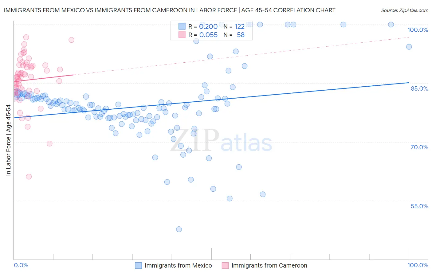 Immigrants from Mexico vs Immigrants from Cameroon In Labor Force | Age 45-54