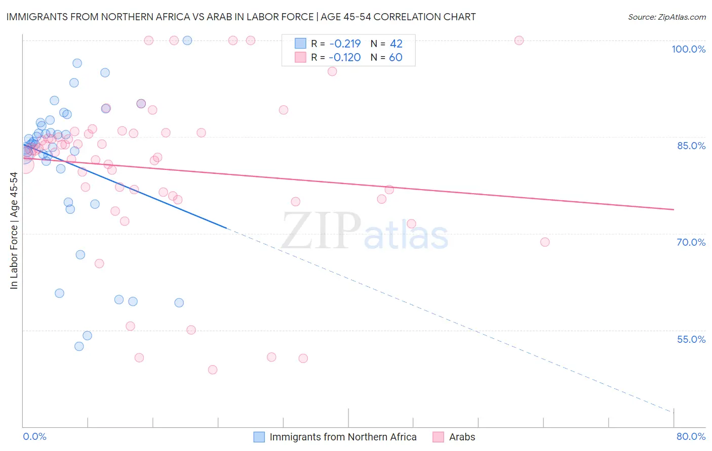 Immigrants from Northern Africa vs Arab In Labor Force | Age 45-54