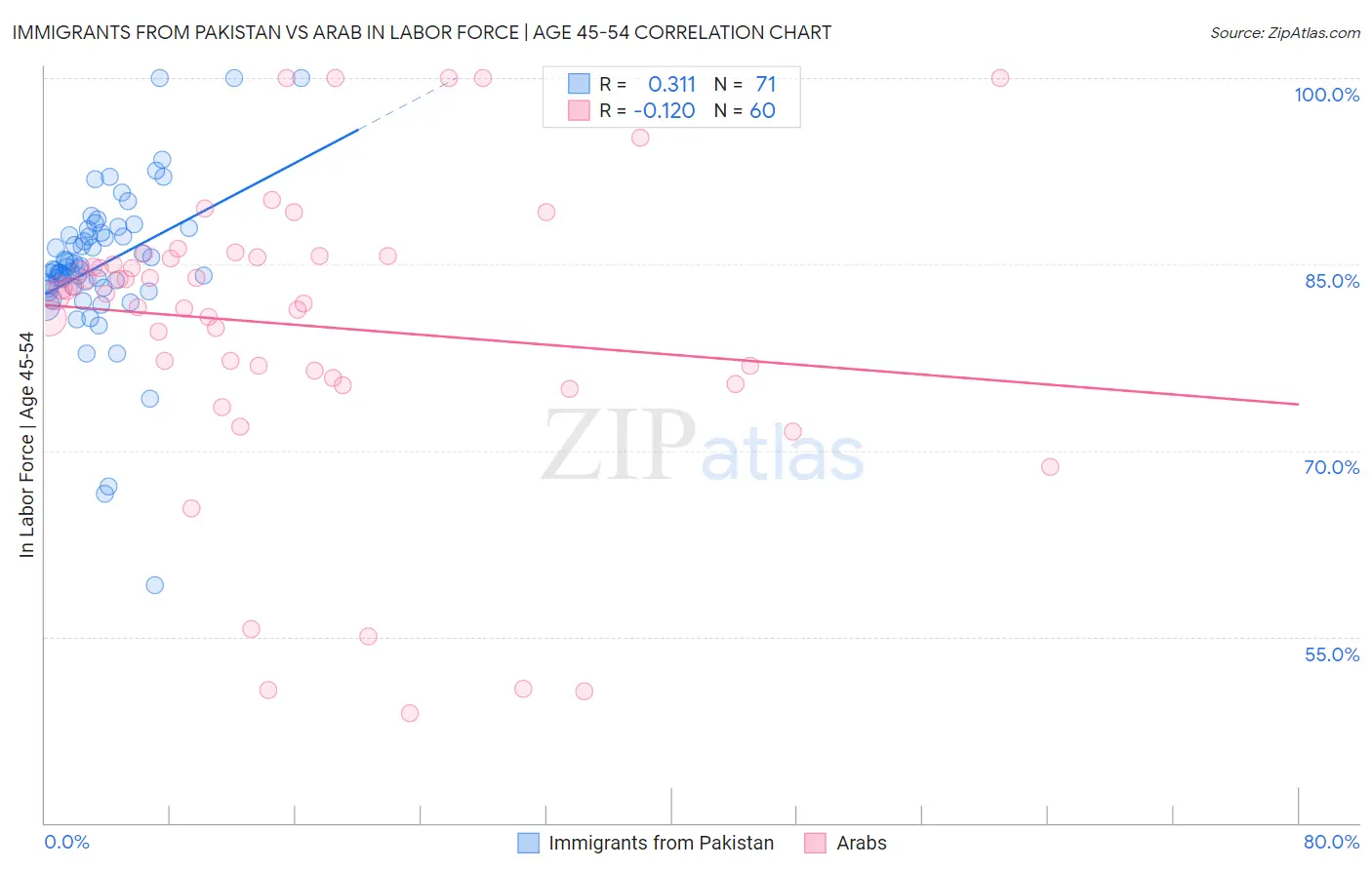 Immigrants from Pakistan vs Arab In Labor Force | Age 45-54