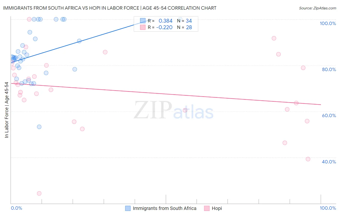 Immigrants from South Africa vs Hopi In Labor Force | Age 45-54