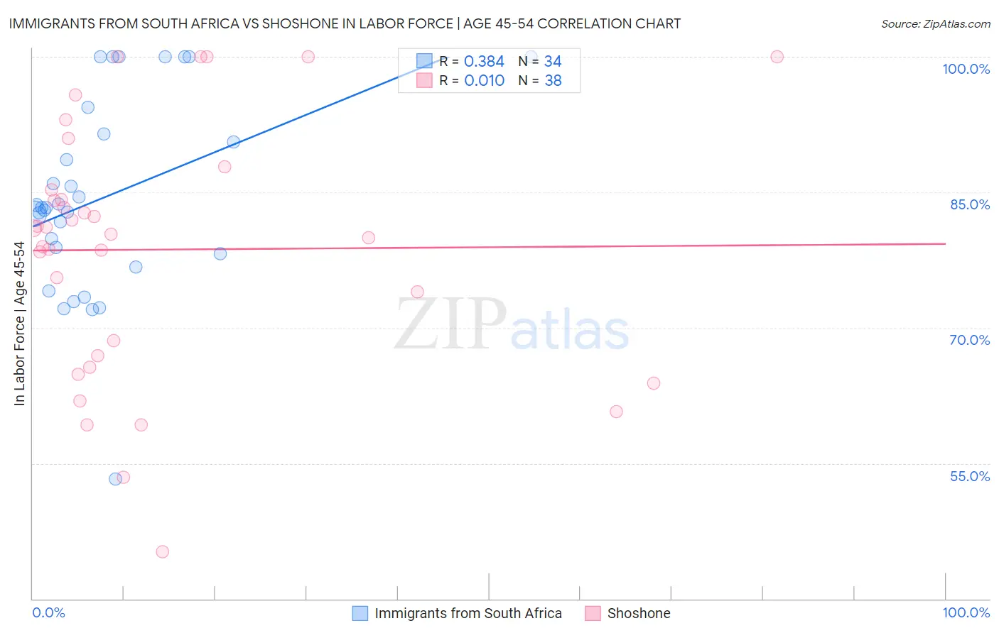 Immigrants from South Africa vs Shoshone In Labor Force | Age 45-54