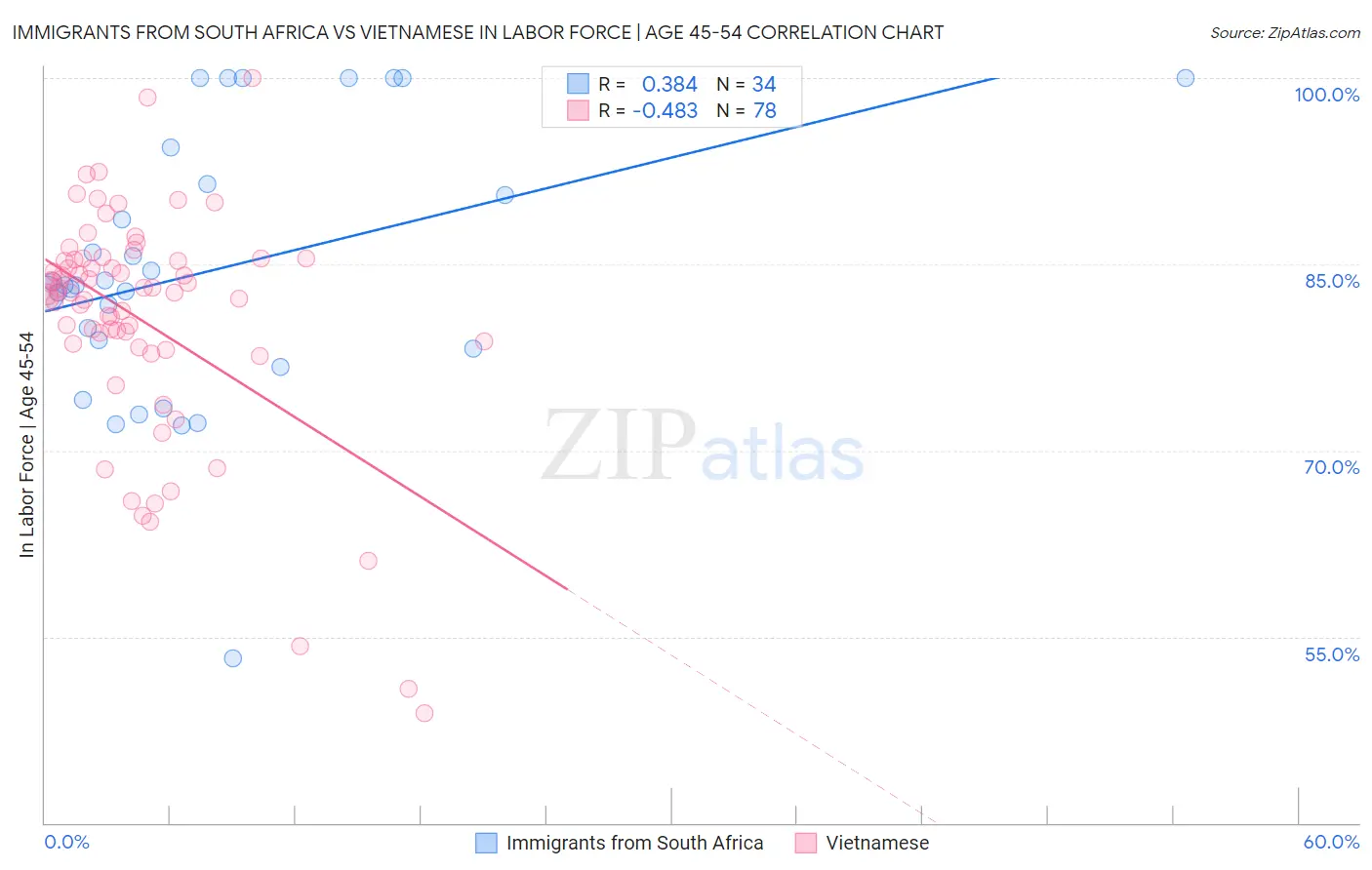 Immigrants from South Africa vs Vietnamese In Labor Force | Age 45-54