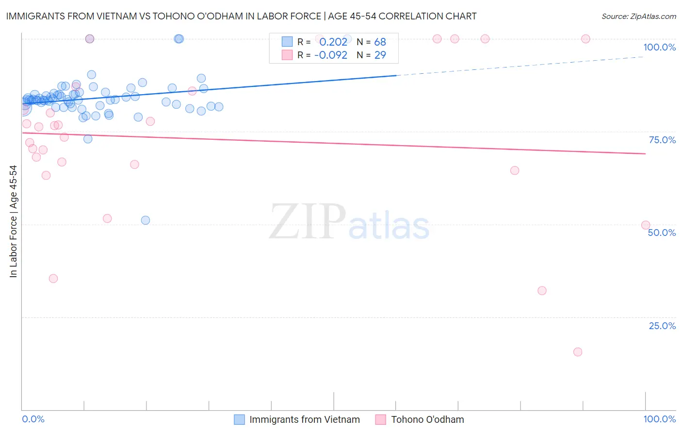 Immigrants from Vietnam vs Tohono O'odham In Labor Force | Age 45-54