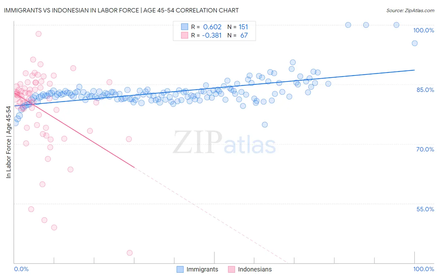 Immigrants vs Indonesian In Labor Force | Age 45-54