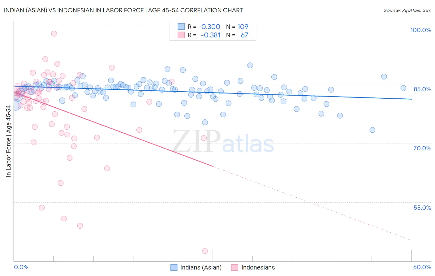 Indian (Asian) vs Indonesian In Labor Force | Age 45-54