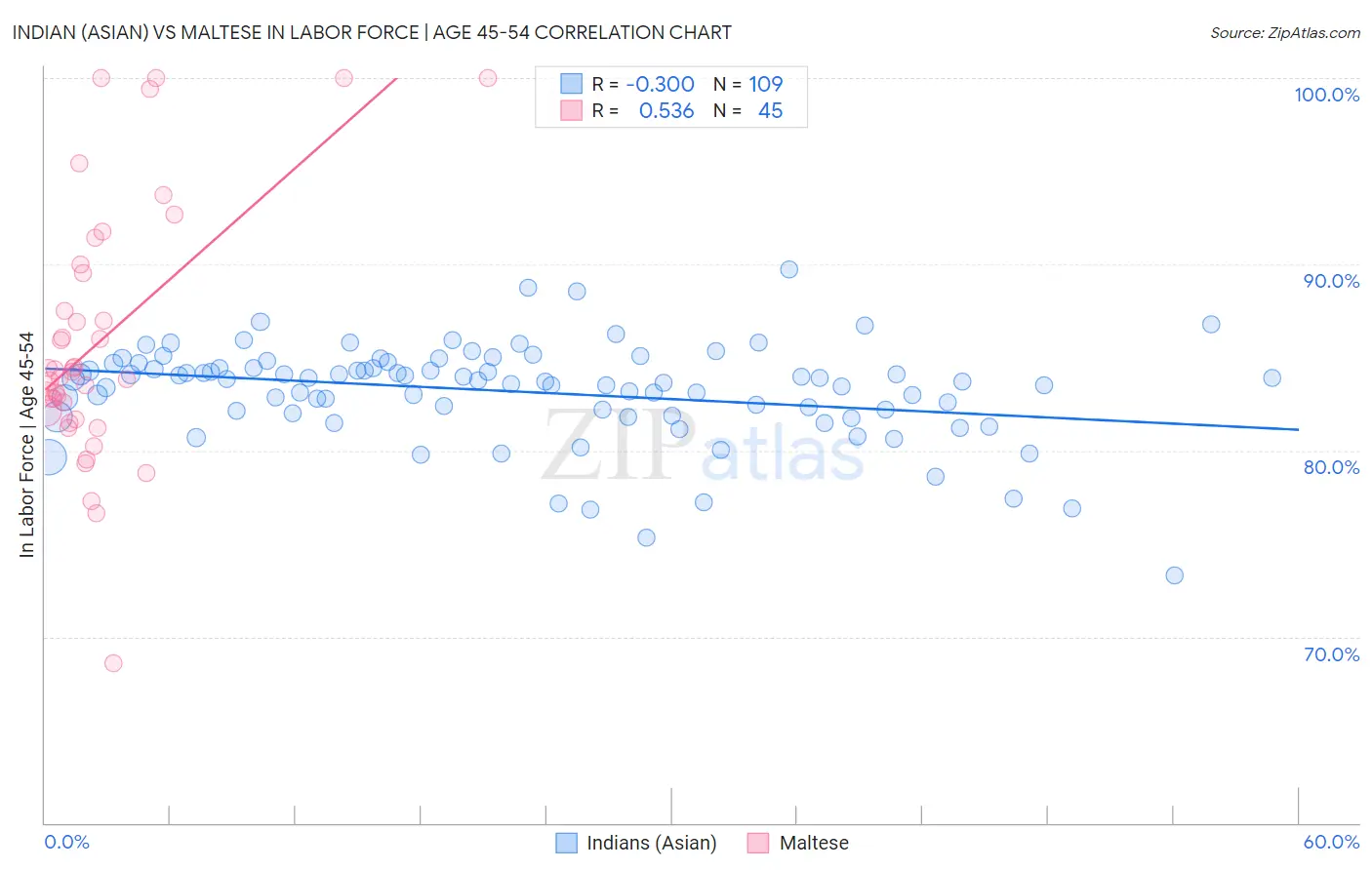 Indian (Asian) vs Maltese In Labor Force | Age 45-54