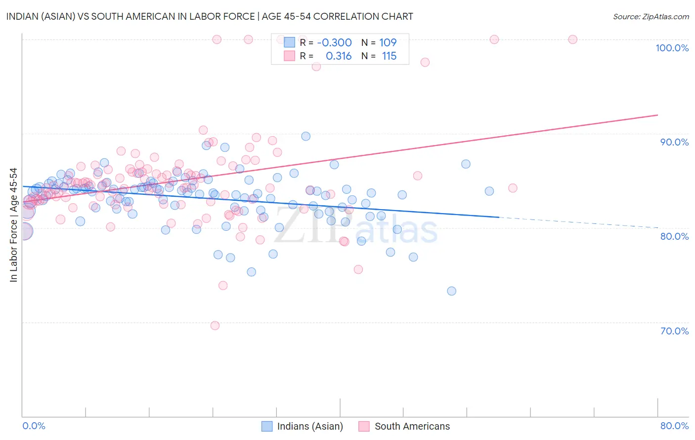 Indian (Asian) vs South American In Labor Force | Age 45-54
