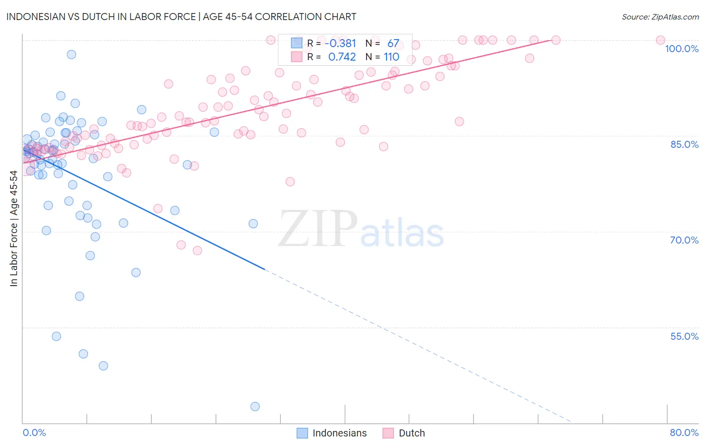 Indonesian vs Dutch In Labor Force | Age 45-54