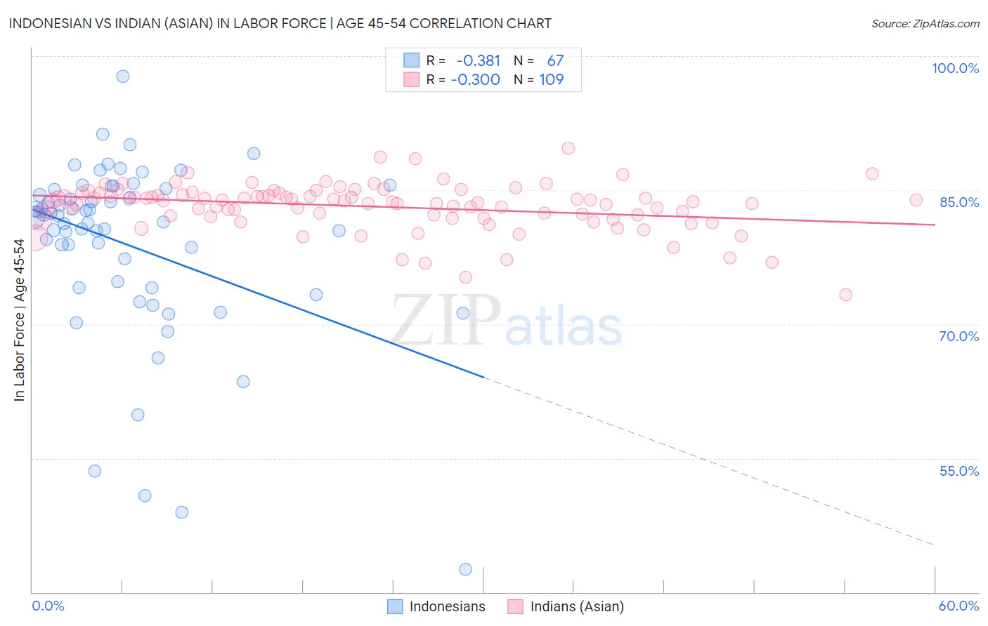 Indonesian vs Indian (Asian) In Labor Force | Age 45-54