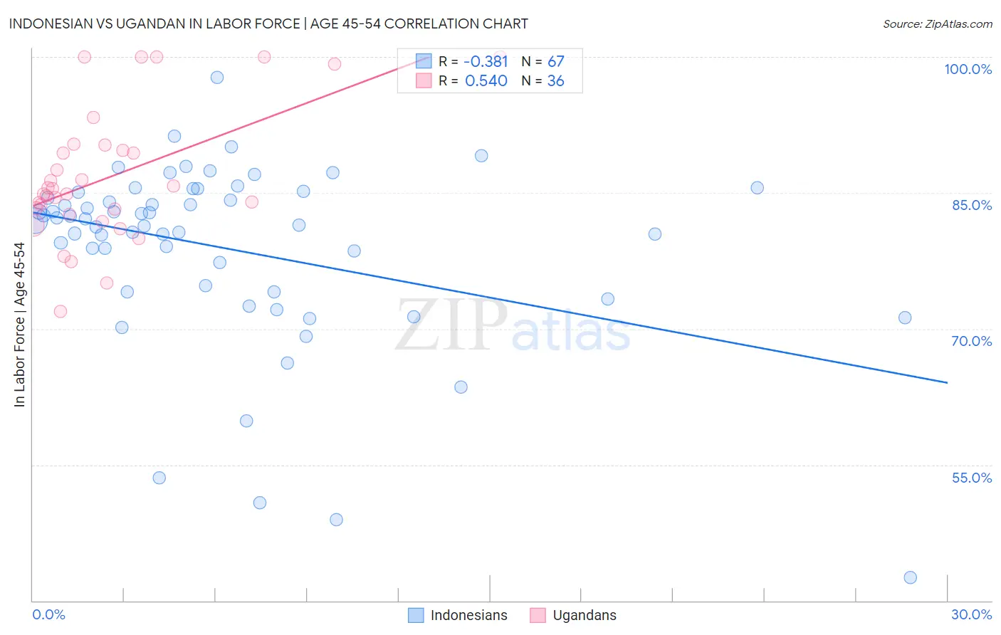 Indonesian vs Ugandan In Labor Force | Age 45-54