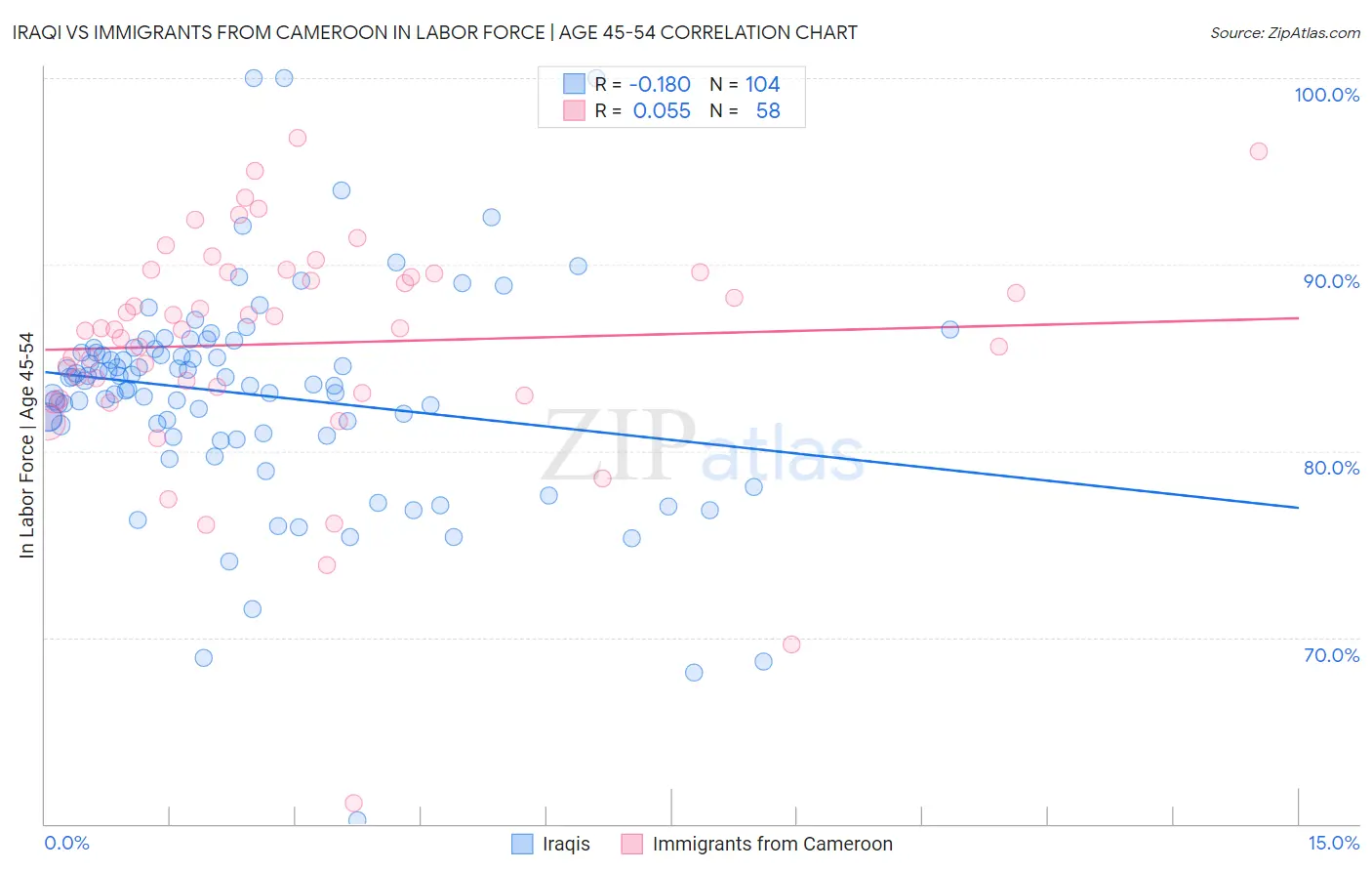 Iraqi vs Immigrants from Cameroon In Labor Force | Age 45-54