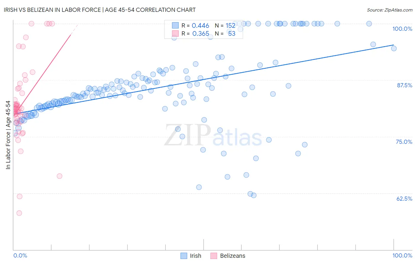 Irish vs Belizean In Labor Force | Age 45-54