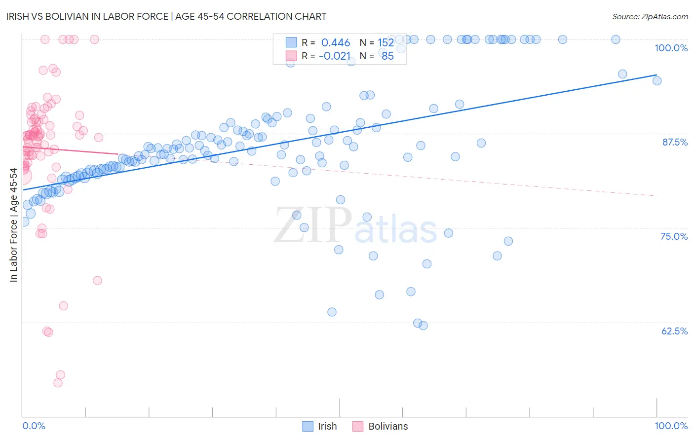 Irish vs Bolivian In Labor Force | Age 45-54