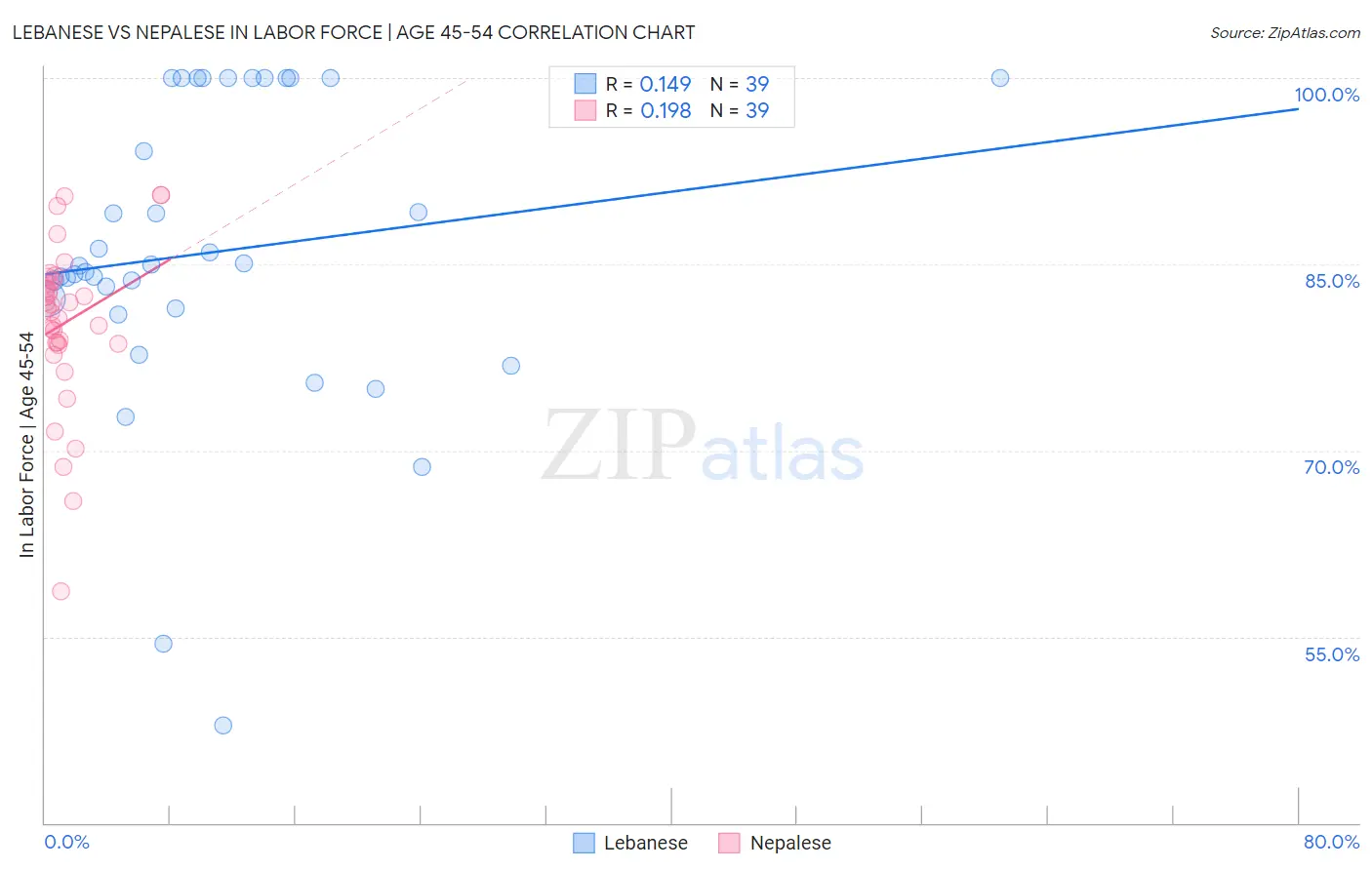 Lebanese vs Nepalese In Labor Force | Age 45-54